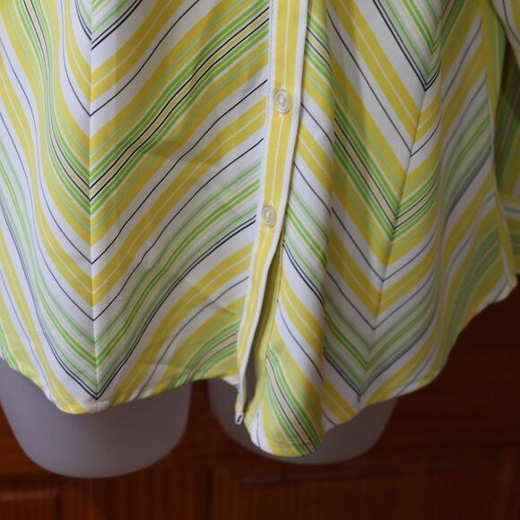 Ninety Vintage Chevron Striped Button-Up Blouse Yellow Green Size LG - Picture 7 of 13